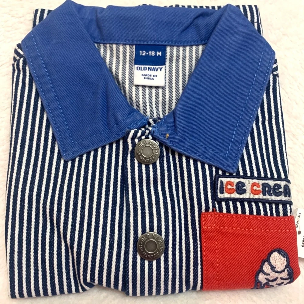 Railroad Stripe Twill Snap Jacket Baby Loose Collared Ice Cream Pocket NWT - Picture 3 of 14